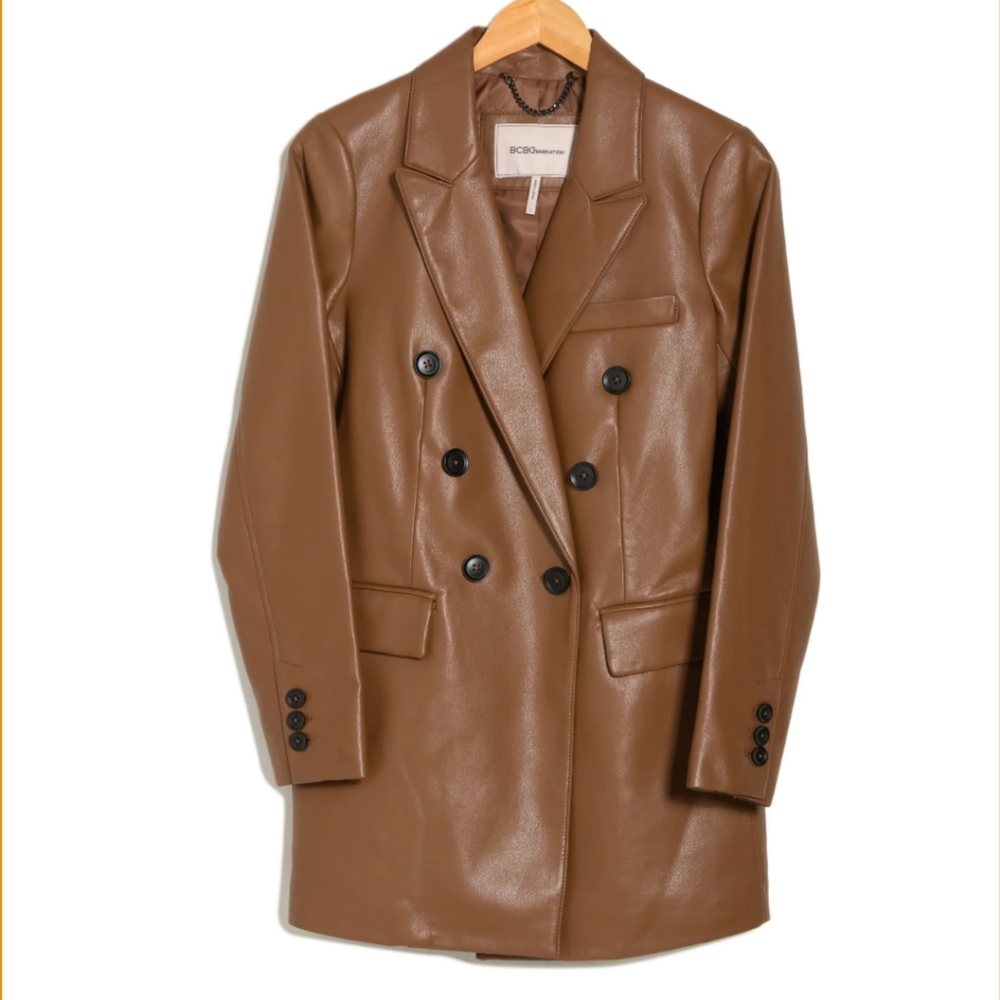 BCBGeneration Faux Leather Double Breasted Blazer